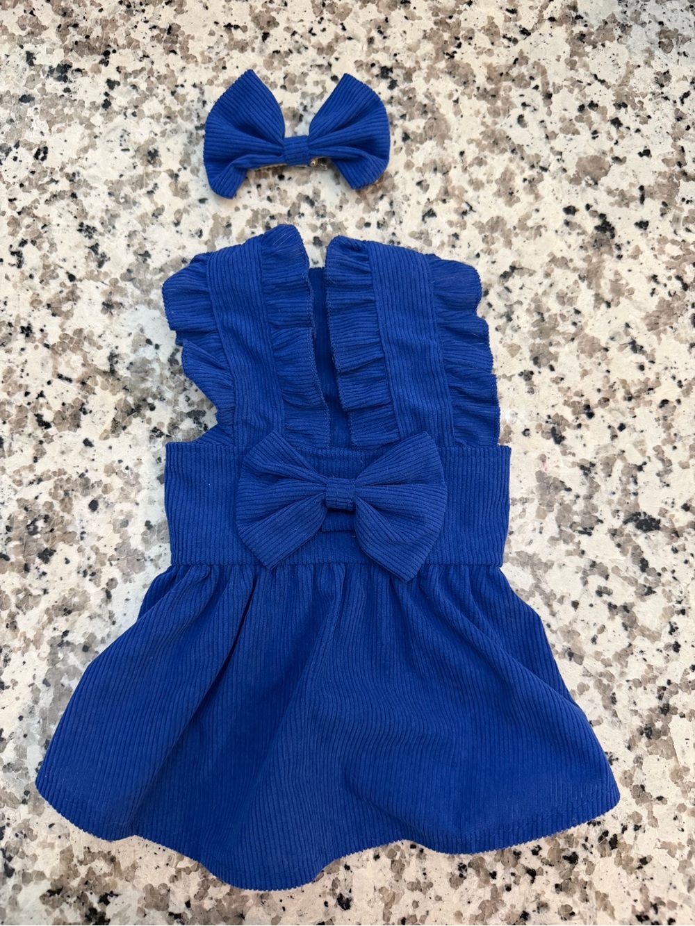 Blue Ruffle Bow Pet Dress with Matching Hair Bow